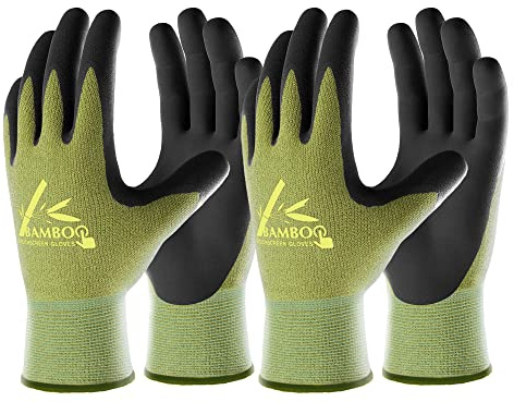 COOLJOB 2 Paar Gartenhandschuhe für Damen/Herren, Touchscreen Arbeitshandschuhe aus Bambusfasern, Nitrilbeschichtung Schutzhandschuhe (Größe 10/XL)