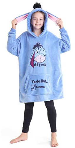 Disney Sudaderas con Capucha para Niña, Sudadera Batamanta de Polar Stitch Minnie Bata Manta Oversize Niños Talla única (Azul Claro)