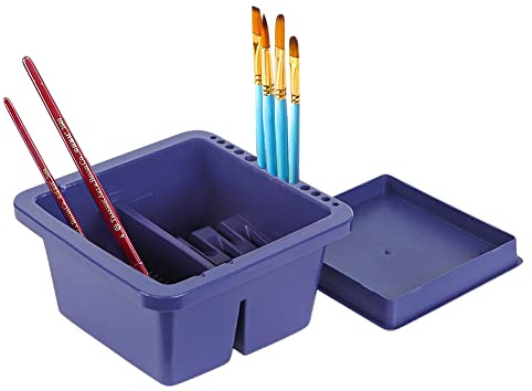 ITODA Paint Brush Washer Pot Artist Cleaner Cup Brush Washing Bucket Plastic Twin Compartment Artist Brush Washer Artist Brush Basin with Brushes Holder for Oil Acrylic Watercolors Painting