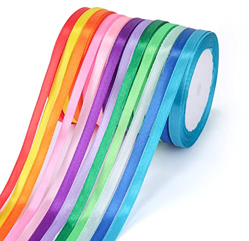 ihaspoko Polyester Satinband, 12 Farben 6 mm x 22 m Dekoration Geschenkband für Heimwerkerkunst Handwerk, Geschenk Verpackung, Schleifen, Hochzeitsdekoration