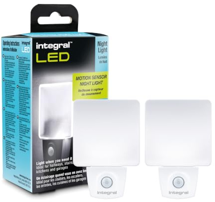 Integral LED Motion Sensor Night Light, Wall Plug-in Night Light, Dusk to Dawn Photocell Sensor for Kitchens, Bedrooms, Bedroom, Transparent, 2-Pack