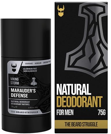 The Beard Struggle Natural Deodorant - Marauder’s Defense - 100% Natural Charcoal Infused Deodorant Men Aluminum Free - Silver Collection, Viking Storm -, 2.65 oz.US.