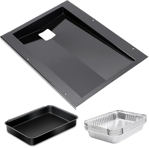 QuliMetal 91354 Fettwanne mit 67047 Auffangpfanne für Weber Spirit 310 und 320 Grills Made in 2009 und 2012, Tropfpfanne ersetzt Weber #91354 Spirit Fettschale, 44,5 cm L x 33 cm B x 7,6 cm H
