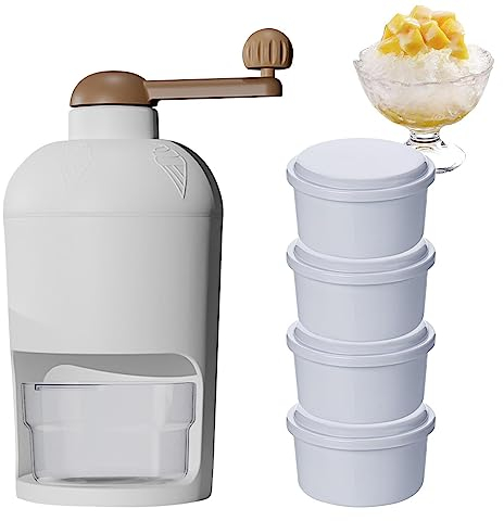 Pomurom Eisrasierer - Handkurbel-Eisrasierer für den Heimgebrauch - Rasierteismaschine mit 4 Eisformen, Crushed-Ice-Maschine, Ice, Eiscreme und Schneekegel