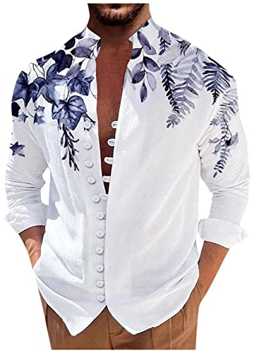 Chemise Homme Casual Manches Longues Chic Imprimée Henley Col Mao Confortable Travel Vintage sans Repassage