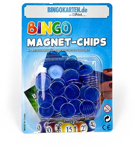 DiPrint 100 Bingo Magnet-Chips mit Metallrand (Blau)