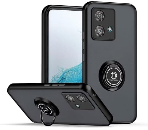 RankOne Funda para Motorola Moto Edge 40 Neo (6.55 Inches), Soporte de Anillo Base de Succión Magnética Carcasa para Teléfono Móvil Mate Transparente - Negro