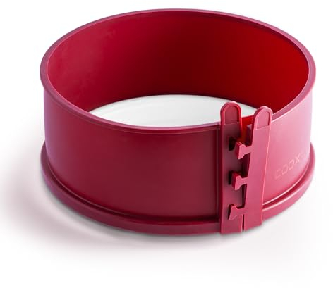 coox Springform Cake Tin, Cake Tray with Porcelain Base Diameter 18 cm in Red, Bake and Serve Directly on the Porcelain Plate and Cut, No Transfer Required