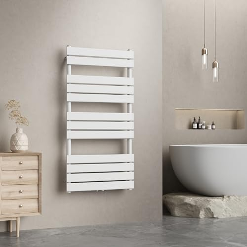[neu.haus] Handtuchheizkörper Voss Badheizkörper Handtuchwärmer Handtuchtrockner mit Warmwasser Heizgerät mit Lamellen Mittelanschluss Wandmontage 120x60cm Weiß