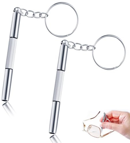Förpackning Med 2 Mini-Glasögon Skruvmejsel Nyckelring, 3 i 1 Set, Bärbar Rostfri Nyckelring, för Solglasögon, Smycken Och Klocka Reparation