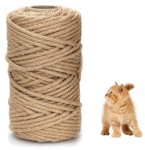 DXRPO Corda Tiragraffi per Gatti 60 m, 6 mm Corda in Juta Naturale,Corda per Tiragraffi, Accessori per Gatti, Casa, Giardino, Fai da Te, Decorazione
