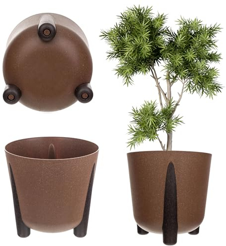 KADAX - Cache-pot avec insert intérieur, pot de fleurs en plastique, pot de plantation rond, cache-pot décoratif pour intérieur et extérieur (Marron, 21 cm)