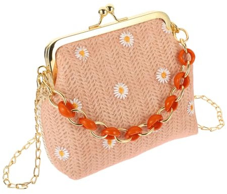 WOFASHPURET 1stk Geflochtene Taschen Frauenarmhandtasche Handtasche Mit Strandperlen Abend Kleider Taschen Tragetaschen Bestickte Taschen Beutel Mit Inhalt Reisen Böhmen Rosa Abendtasche Stroh