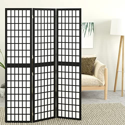 ZEYUAN 3-TLG. Paravent Japanischer Stil Faltbar, Spanische Wand Raumteiler, Raumtrenner, Trennwand, Mobile Umkleidekabine, Zimmertrenner, Faltwand, Abtrennung Schlafzimmer, 120x170 cm Schwarz