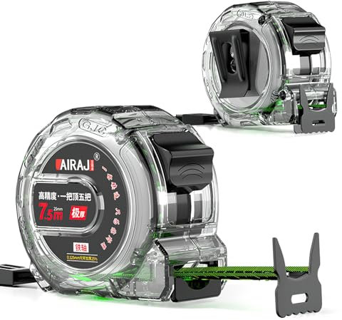 7.5M/24.6ft Tape Measure, Stainless Steel Retractable Double Sided Graduated, Width 25mm Fluorescent Transparent Steel Precision Measuring Tape for Industrial, Easy To Read Self Lock Measuring