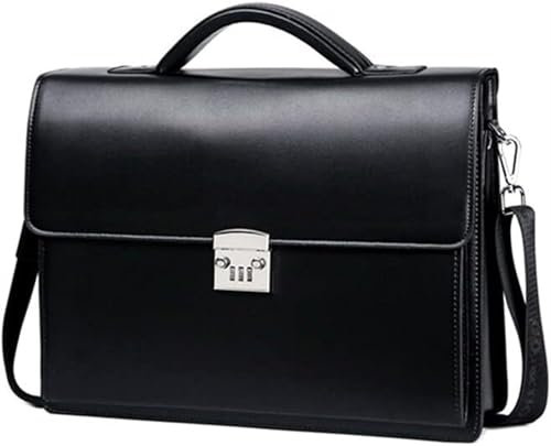 BIBTOO Men's Top-Handle Bags Men's combination lock briefcase diagonal bag leather notebook business bag men's shoulder messenger bag handbag(Black)