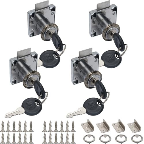 Luabue 4 Pièces Serrure de Tiroir de Bureau Serrure de Meuble à Cylindre avec Clés Serrure de Meuble À Cylindre Utilisation pour Fermer Des Placards