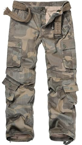 VATINNT Men's Cargo Trousers Ripstop Combat Camo Trousers Casual Tactical Work Pants with 8 Pockets No Belt 3357 C34 Camo 36