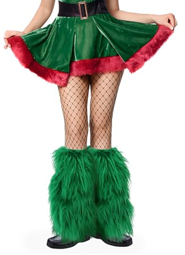 XEPST Damen Kunstpelz Beinwärmer Plüsch Beinwärmer, Mädchen Furry Fuzzy Beinwärmer Winter Stulpen Damen für Winterwärmer Karneval Halloween Fasching Mottoparty Verkleidung, Grün