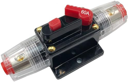 SPTSSWET Car Circuit Breaker 12V-24V DC Fuse Holder Audio Inline Circuit Breaker Reset Fuse with Manual Reset for Car Marine Trolling Motors Audio Solar Inverter System (60A)