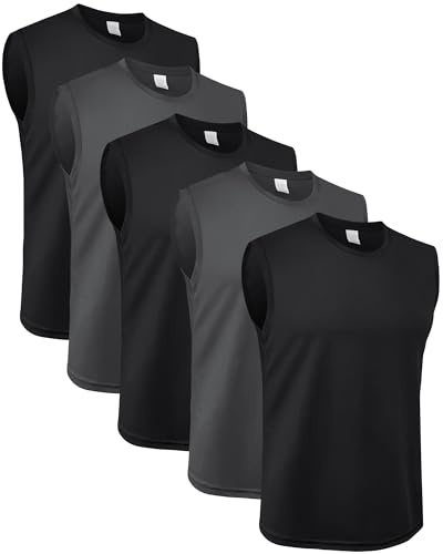 MEETYOO Sportlinne för män Gym T-Shirts ärmlös väst bodybuilding fitness tank topp för bodybuilding och löpning, 3 x svart + 2 x grå, XL
