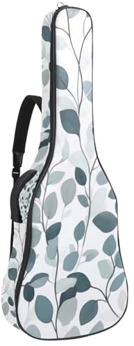 Gepolsterte Gitarrentasche für Akustikgitarre, Motiv: botanische Blätter und Pflanzen, Grau / Salbeigrün, Mehrfarbig 03, 42.9x16.9x4.7 in, Lässiger Tagesrucksack