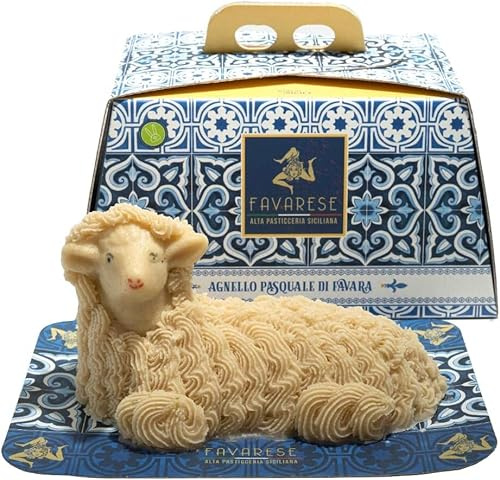 FAVARESE - Agnello Pasquale Siciliano di Favara Pasta di Mandorle ripieno al Pistacchio - Dolce Artigianale 100% - Idee Regalo Pasqua - 500 gr