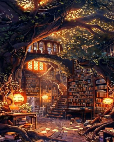 Yaostarart Bibliothèque peinture par numéros pour adultes – kit de peinture pour adulte, loisirs créatifs pour adultes, idéal pour cadeaux et décoration murale, 40x50cm