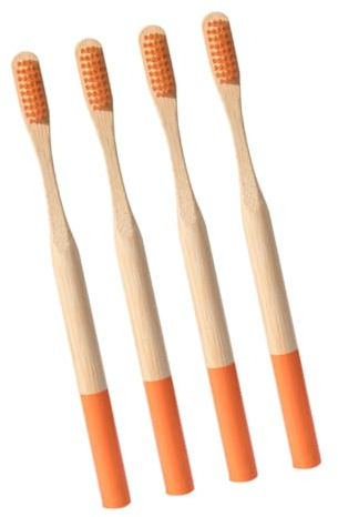 Bambuszahnbürste für Erwachsene Orange Ergonomisch Reise Weihnachten Party | 4 Stück Pack, Bambusmaterial, Rutschfester Griff, Sanfte Borsten für Erwachsene, Orange