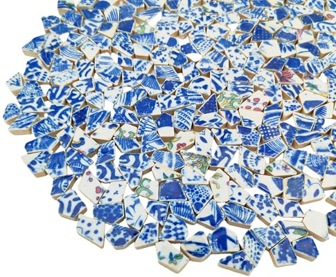 500g Porcelain and White Small Ceramic Mosaic Tiles,1-2 CM Broken Irregular Mosaic Tiles for DIY Craft,Floor,Kitchen,Pool, Flower Pots Home and Outdoor Deco (Porcelain Mix Color)