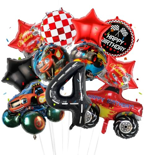 Auto Geburtstagsdeko 4 Jahre Wheels Luftballons Jungen- 11Pcs Car Kindergeburtstag Deko Folienballon Happy Birthday Rot Geburtstag Balloon Partyzubehör für Kinder Racing Theme