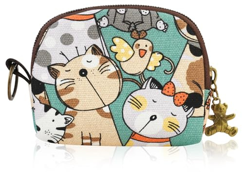 FuninCrea Piccolo Portamonete Donna Semicircolare Porta Monete da Donna con Motivi di Animali per Donne e Ragazze, Portafoglio Piccolo Tela Portafoglio Donne Piccole con Cerniera (Stile 3)