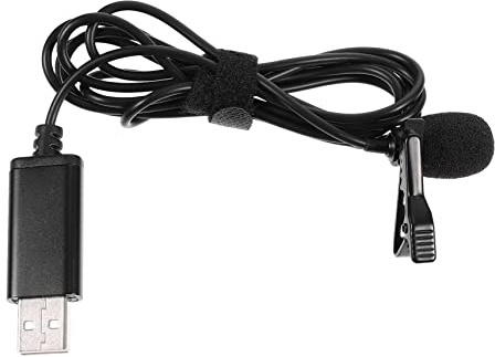 USB Lavalier Ansteckmikrofon mit Clip, Schwarz für Computeraufnahme | Omnidirektional, Kompatibel mit Camcordern, Computern und Notebooks, Kunststoff mit Sponge