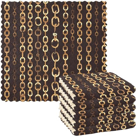 FRODOTGV Paño de limpieza de microfibra de secado rápido, paquete de 6 paños de cocina absorbentes para baño, patrón de cadena dorada sobre fondo negro, castaño, 11 x 11 pulgadas
