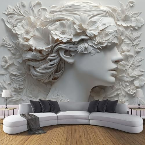 3D Carta Da Parati Panoramica Fiori Donna,250×170cm Fotomurale in TNT Murali Gesso Rilievo Ritratto Per Soggiorno, Adulto Camera Dei Bambini, Ristorante Decorazione Grandi Murali Poster