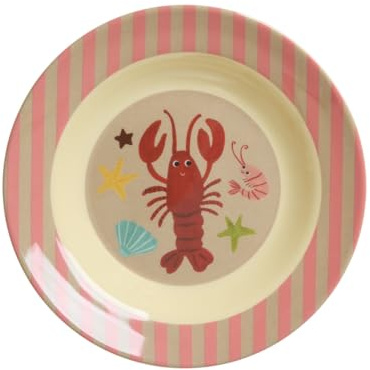 ReWu Rice Melamin Tiefer Teller Mint - Coral Ocean Print - Rund Kinderteller Campinggeschirr Kindergeschirr Bruchfest Speiseteller Kinder Camping Bruchsicher BPA-Frei Ø 20 cm