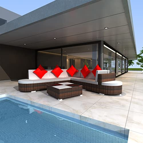 Qnhdfrt Rattan Lounge Set Braun 8 teilig Gartenmöbel mit Kissen PE Geflecht Wetterfest für Terrasse Balkon und Gartenbereich