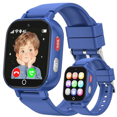 Montre Connectée pour Enfant 4G, Montre Intelligente Enfants GPS Pour Fille Garçon avec SOS Chat Appel Vidéo Chronomètre Mode Classe Réveil Caméra Jeux, Smartwatch Téléphone Cadeau 4 à 12 Ans, Bleu