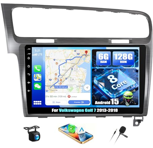 6+128G 8-Kern Android 15 Autoradio für Volkswagen Golf 7 2013-2018 mit Wireless CarPlay Android Auto Dopple DIN 10 Zoll HD Bildschirm mit Bluetooth GPS WiFi FM/RDS EQ SWC+AHD Rückfahrkamera