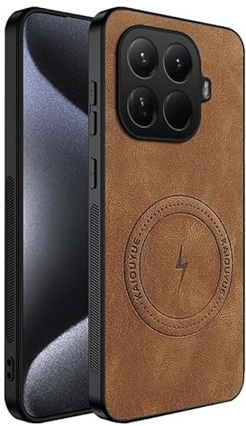 teroxa Coque pour Xiaomi Mi 15T Pro, protection d'objectif d'appareil photo, coins en TPU résistant aux chocs, coque arrière en cuir compatible avec MagSafe (marron)