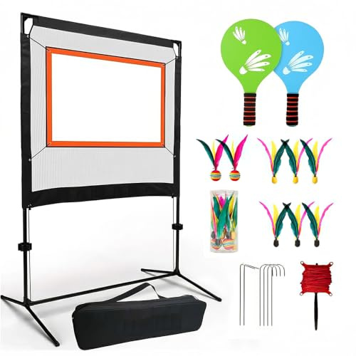 All-in-One Portable Paddle Game Set with Net – Combines Pickleball, Badminton & Pingpong, Easy Setup for Backyard, Park, Beach, Indoor & Outdoor Fun
