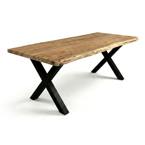 SAM Esstisch Cali 260x110 cm Akazie Natur Baumkante X-Gestell schwarz | Baumkantentisch massiv, Akazienholz naturfarben, 50 mm Tischplatte, Esszimmertisch, Industrial-Design