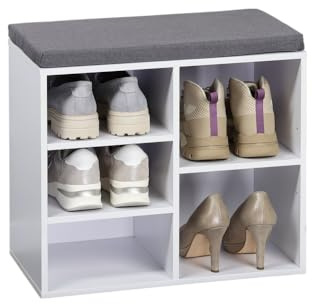 Kesper | Schuhschrank mit Sitzkissen, Weiß/Grau, B 51,5 cm | 15905 | Kompakte Schuhbank mit 6 Fächern und waschbarem Sitzkissen