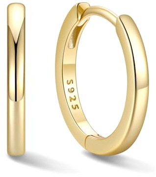 SILVERCUTE Pendientes de Aros Mujer Plata de Ley 925 12mm Chapado en Oro 14K Pendiente Aro para Hombre Mujer Dorados Pequeños con Caja de Regalo