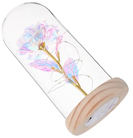 FUTUREORYY Fleur Éternelle Lumineuse sous Cloche en Verre Blanc Ornement de Rose Artificielle Romantique avec LED Décoration Saint-Valentin et Noël Présent Femme Unique et Solide