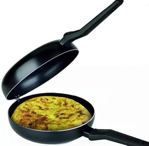 Genérico Doble Sartén Volteatortillas para Vitrocerámica e Inducción – Sartén Antiadherente Doble para Tortillas, Tortitas y Omelettes, Mango Ergonómico y Cierre Seguro
