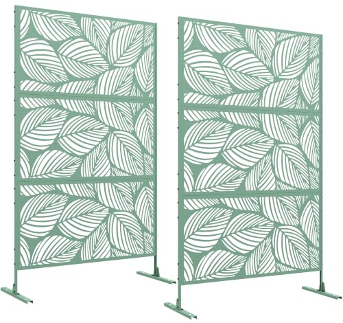 Outsunny Lot de 2 Panneaux Brise Vue Décoratif 122 x 45 x 198 cm Vert | Paravent Extérieur, à Motif Végétal, en Acier