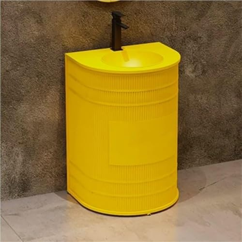 Metal Pedestal Sink with Faucet, D-shaped Floorstanding Bathroom Sink, Industrial Style Commercial Washbasin, Utility Sink for Cafés and Hotels
