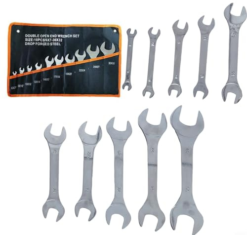 Minhe Set di 10 chiavi a doppia estremità aperta, 6-32 mm, resistenti, in acciaio al cromo vanadio, impugnatura ergonomica, strumenti automobilistici con borsa