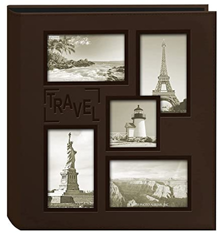 Pioneer Photo Albums Collage Frame Embossed Travel Photo Album, Brown 12x12 Inches